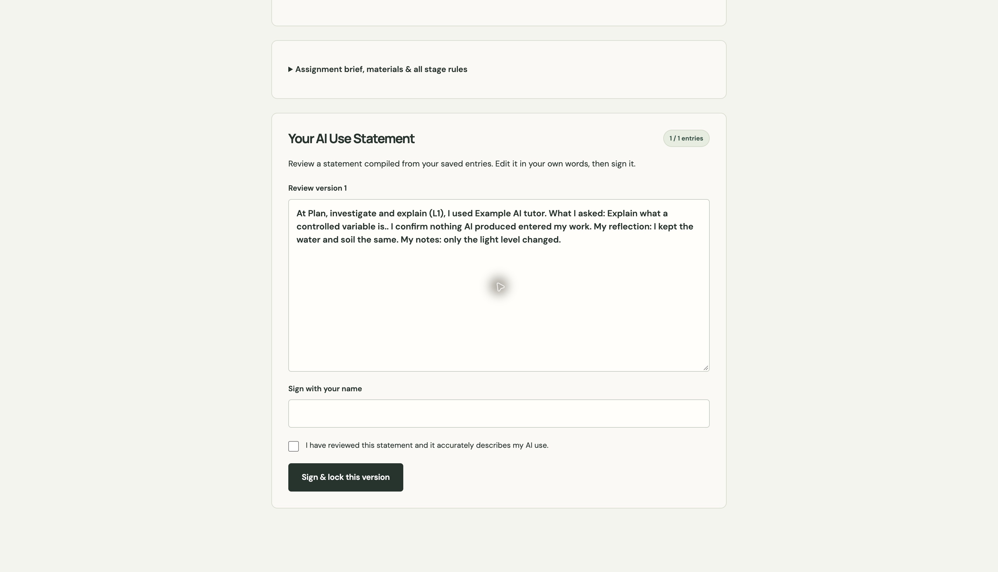 PACT screen: Check your statement before signing. A draft on your device is not a saved entry.